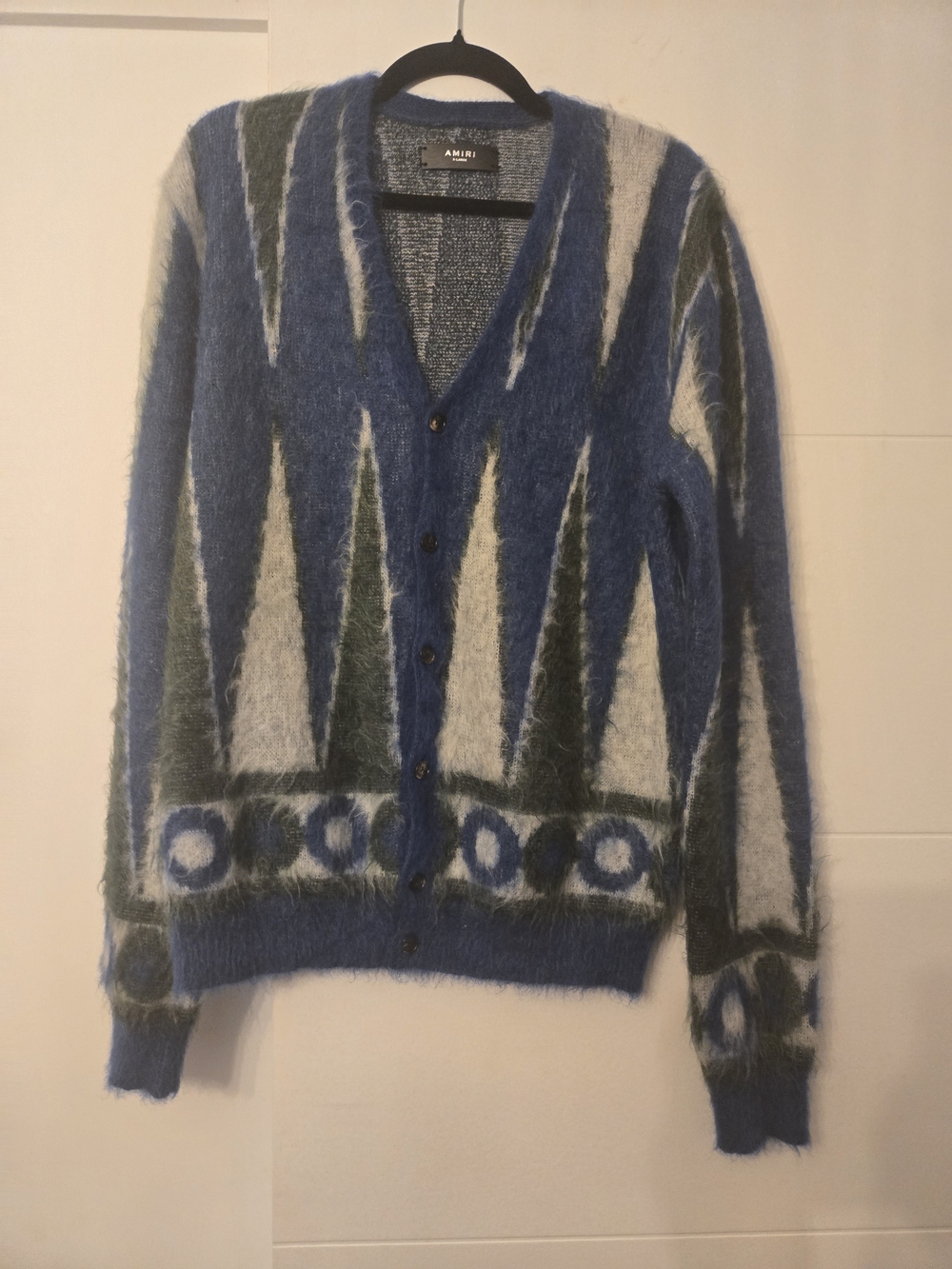 Amiri Blue & White Mohair Blend Cardigan